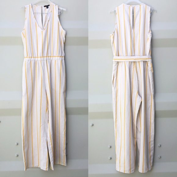 DREW cream jumpsuit with thin mustard stripe S - Picture 2 of 6